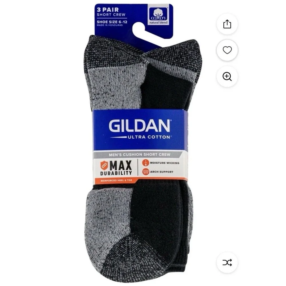 Gildan Men’s Ultra Cotton Short Crew Socks Assorted 3pk Size 6-12